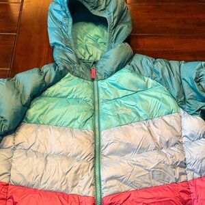 L.L. Bean Kids Puffer Jacket in Blue and Pink